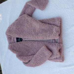 Women's Blush Pink Fuzzy Faux Fur Teddy Jacket